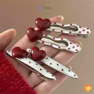 2 Chiếc Trái Tim Ngọt Ngào Chấm Bi Kim Loại Kẹp Tóc Chống Trượt Kẹp Tóc Hình Học Giả Kẹp Tóc Nữ Barrettte Phụ Kiện Mới