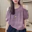 Áo sơ mi phong cách phương Tây Nữ Mùa hè Phong cách mới Phiên bản Hàn Quốc Cổ tròn Thiết kế quây Áo sơ mi ngắn tay mỏng hơn Nhìn giảm tuổi