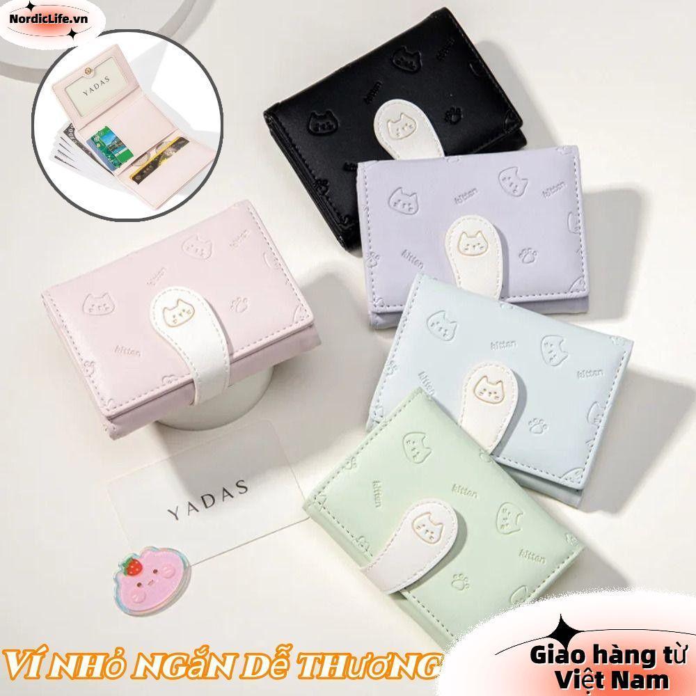 [Giao hàng từ Việt Nam] Ví nhỏ ngắn dễ thương NORDICLIFE, Túi ID thời trang cho bé gái Ví in hình mèo con, Ví đựng tiền xu PU Túi đựng thẻ sinh viên Túi đựng tiền nữ