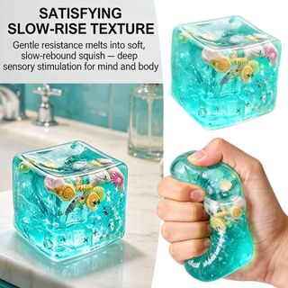 SENRTY Blue Ocean Ice Cube Quả bóng căng thẳng, Quả bóng mực mềm tăng chậm Đại dương Squishy, Chủ đề đại dương phục hồi chậm dễ thương Hình vuông Đồ chơi thần tài giác quan Giảm lo âu