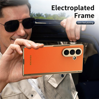 Họa tiết viền vàng bản lề full Case Funda cho Samsung Galaxy Z Fold 7 6 5 4 3 với vỏ màng thép