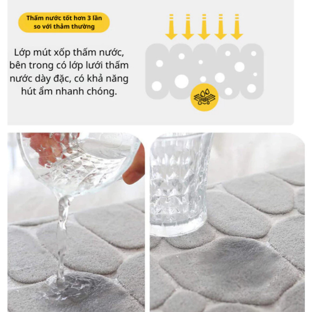 Thảm Lau Chân Chống Trượt Cao Cấp Hình Vân Đá, Hút Nước Tốt, Trang Trí Sang Trọng