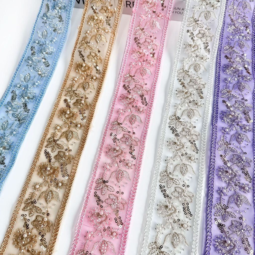 Lưới Thêu Dây Thêu Thêu Sequin Ren Mã Vạch Retro Hanfu Quần Áo Váy Vòng Đeo Trang Trí Phong Cách Dân Tộc CRSY