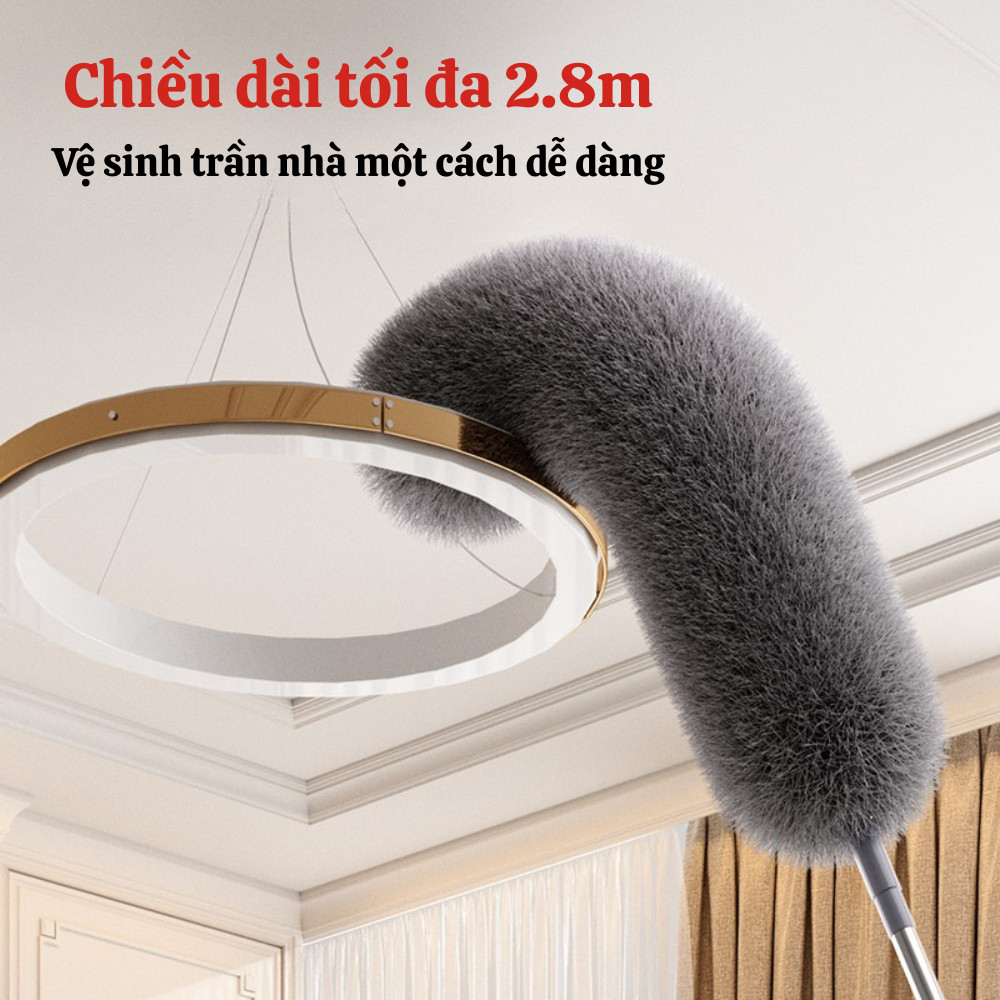 Chổi Lau Bụi Đầu Lông Xù Cán Dài Xoay 360 Độ – Cây Quét Bụi Trần Nhà, Rèm Cửa, Gầm Giường Tiện Dụng Dinohome