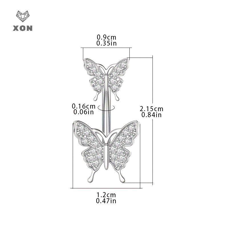 [XON] Nhẫn đính đá hai đầu bằng thép không gỉ Zircon xỏ khuyên bụng giả Trang sức cơ thể cho đồ trang trí nữ [Mina]