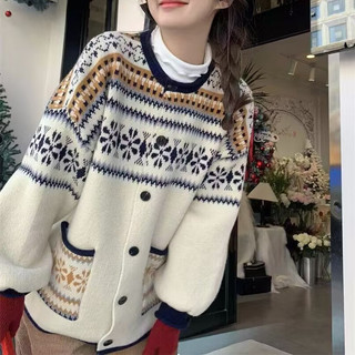 Áo len retro jacquard vải mềm mại sáp không khí, thời trang thu đông, ấm áp