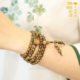 Vòng Gỗ 108 Hạt Trầm Hương Mix Hoa Sen  -Trầm Hương Yên Lộc