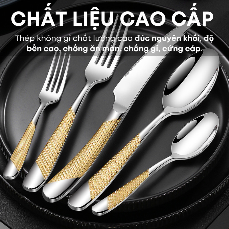 Bộ Dao Thìa Nĩa Inox 410 Bít Tết Cao Cấp Mạ Vàng Star Diamond - Dùng Cho Nhà Hàng, Khách Sạn, Tiệc Buffet | 357