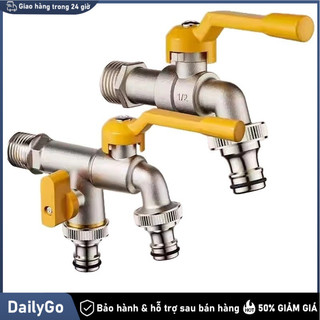 Van máy giặt 2 đầu ra 1 chiều - Kết nối 1/2 inch, cho hồ bơi, Vòi nước hai chế độ, đồng, 2 đầu ra