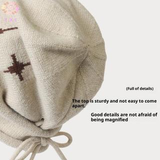 Y.X.I Beanie Hoa Văn Ngôi Sao Dây Rút, Retro Knitted, Ấm Áp Thu Đông, Bảo Vệ Tai