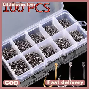 Littleloves1 100 Chiếc Móc Câu Cá Bộ Thép Carbon Đơn Vòng Tròn Câu Cá Bay Câu Cá Jip Thép Gai Cá Chép Móc Câu Chuyện Biển Phụ Kiện VN
