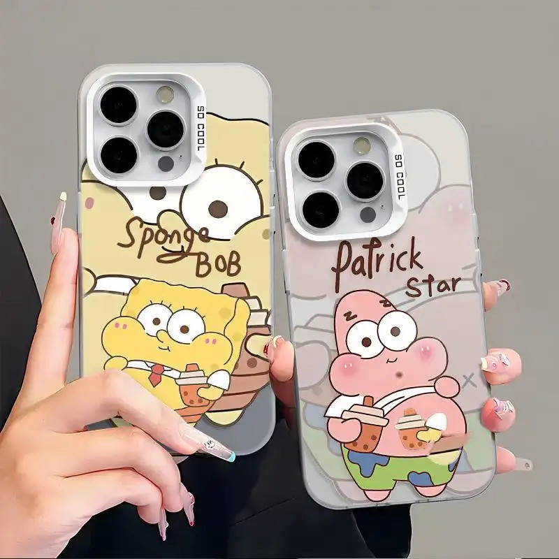 Trường hợp iPhone với SpongeBob & Patrick là bạn bè tốt nhất Khung máy ảnh chống sốc - Tương thích với 16/15/14/13/12/11
