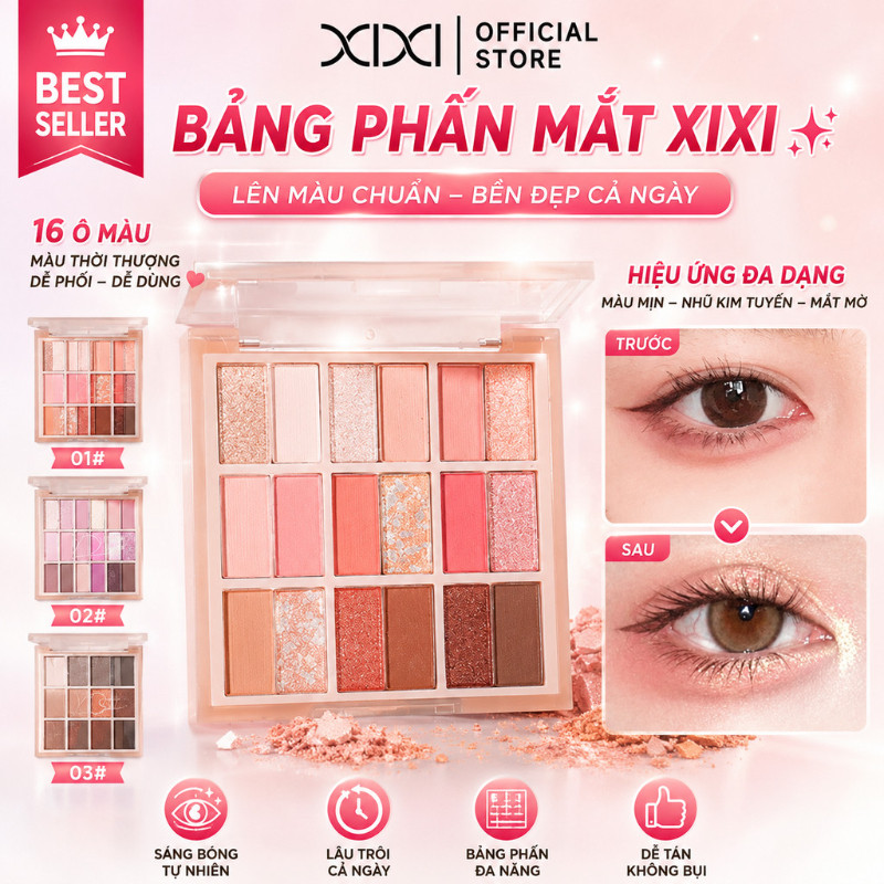 Xixi Bảng Phấn Mắt 18 Màu Lì Nhũ Lên Màu Dễ Tán Lâu Trôi Tự Nhiên Phong Cách Hàn Cho Người Mới D668