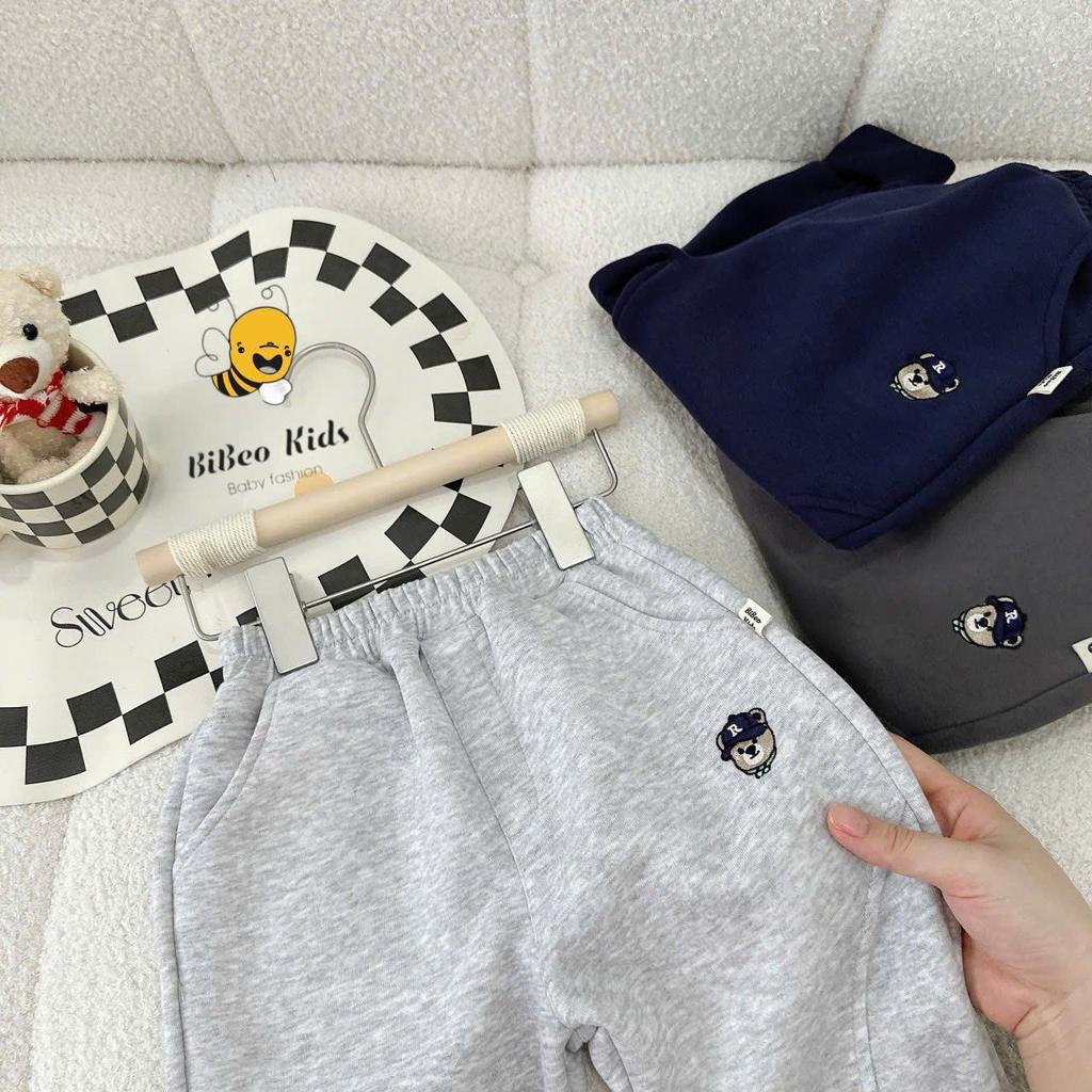 [BiBeo Kids] QUẦN NỈ THÊU GẤU cho bé ,Quần nỉ thu đông cho bé trai,bé gái