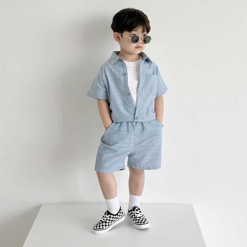 Bộ quần áo SƠ MI DENIM CHO BÉ TRAI, Bộ quần áo đi học đi chơi cho bé