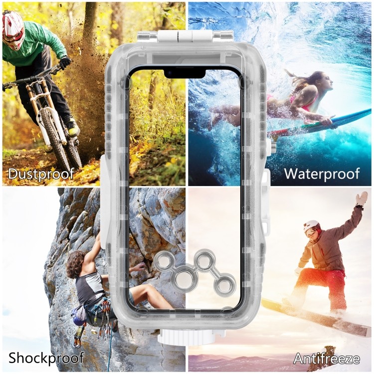 Sẵn sàng giao hàng Vỏ lặn chống nước PULUZ 40m / 130ft cho iPhone 16 / 15 / 15 Pro / 14 / 14 Pro / 13 / 13 Pro / 12 / 12 Pro, với Video chụp ảnh van một chiều chụp ảnh dưới nước Hosin
