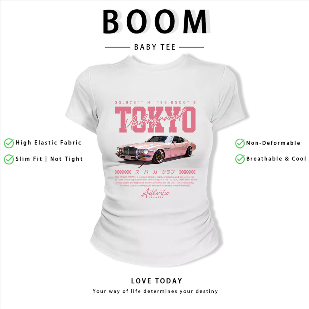 BOOM Áo Baby Tee Nữ Cotton Ôm Body-Áo Thun Ngắn Tay Y2K In Hình PhongCách Mùa Hè, Cổ Tròn Hàng Đầucách hàn quốc phongC73