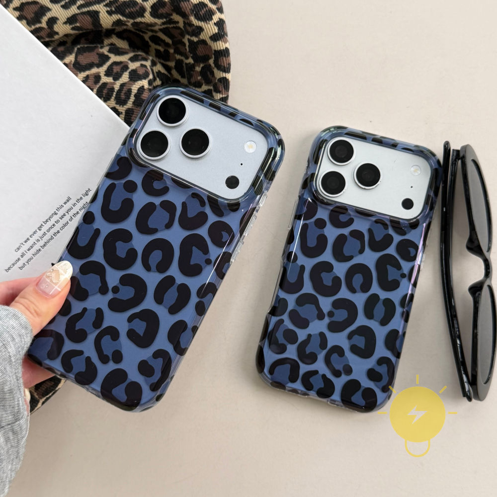 Phone Case For iPhone 17 Pro Max 16 15 TPU Leopard Print Blue Leopard Leopard Print Aesthetic Korean Cute
