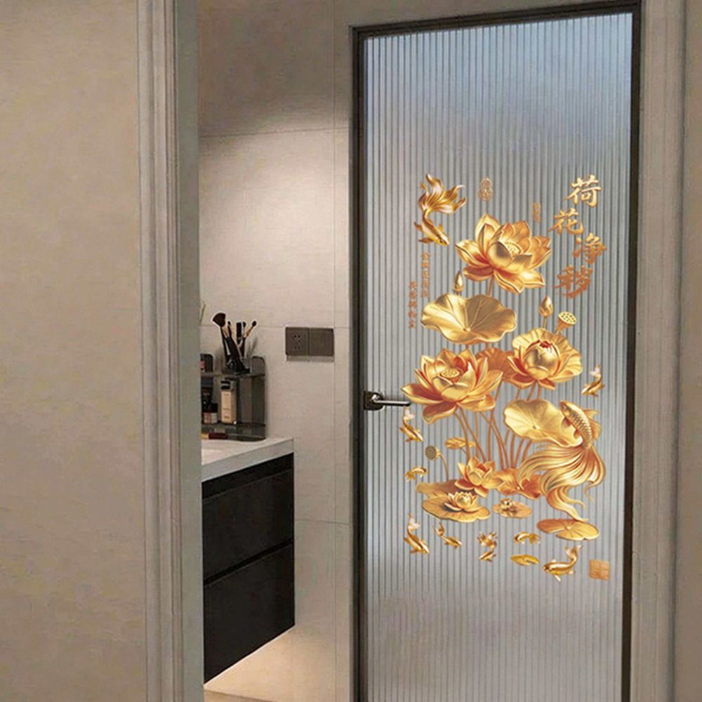 YICA 2 Miếng Dán Hoa Koi, Nhãn Dán Tường Sen Vàng Hiệu Ứng Nhựa, Nhãn Dán Trang Trí Phong Cách Trung Hoa Chống Tĩnh Điện