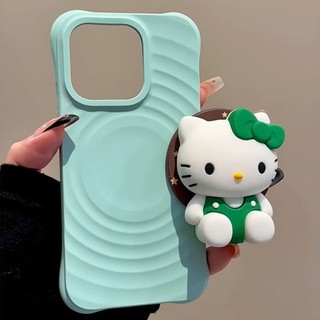 Ốp điện thoại hút từ tính mèo con dây đeo màu xanh lá cây dễ thương cho iPhone17 16 15 14 13 12 11 Pro Max bảo vệ camera chống sốc chống rơi mặt sau mềm
