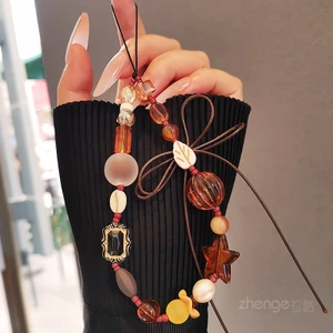 Điện Thoại Di Động Dây Xích Cổ Tay Ngắn Phong Cách Retro Đính Hạt Ngôi Sao Lá Điện Thoại Di Động Mặt Dây Chuyền Túi Chìa Khóa Mặt Dây Chuyền Cao Cấp Mới