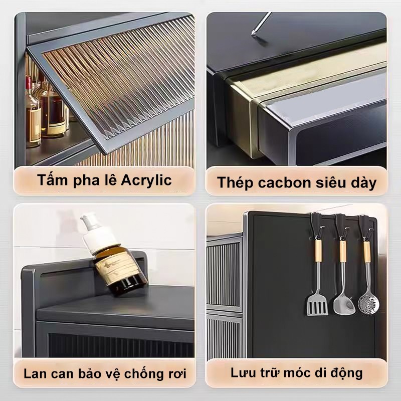Kệ bếp để bàn sắt chịu tải nặng 2-3 tầng đa năng chống gỉ bền đẹp Tủ bếp đa năng rộng rãi chứa đồ nhiều