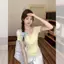 Kem nhẹ nhàng phong cách Hàn Quốc Ren vàng chấm bi Khâu áo thun hai mảnh giả dành cho nữ mùa hè Slim-Fit S