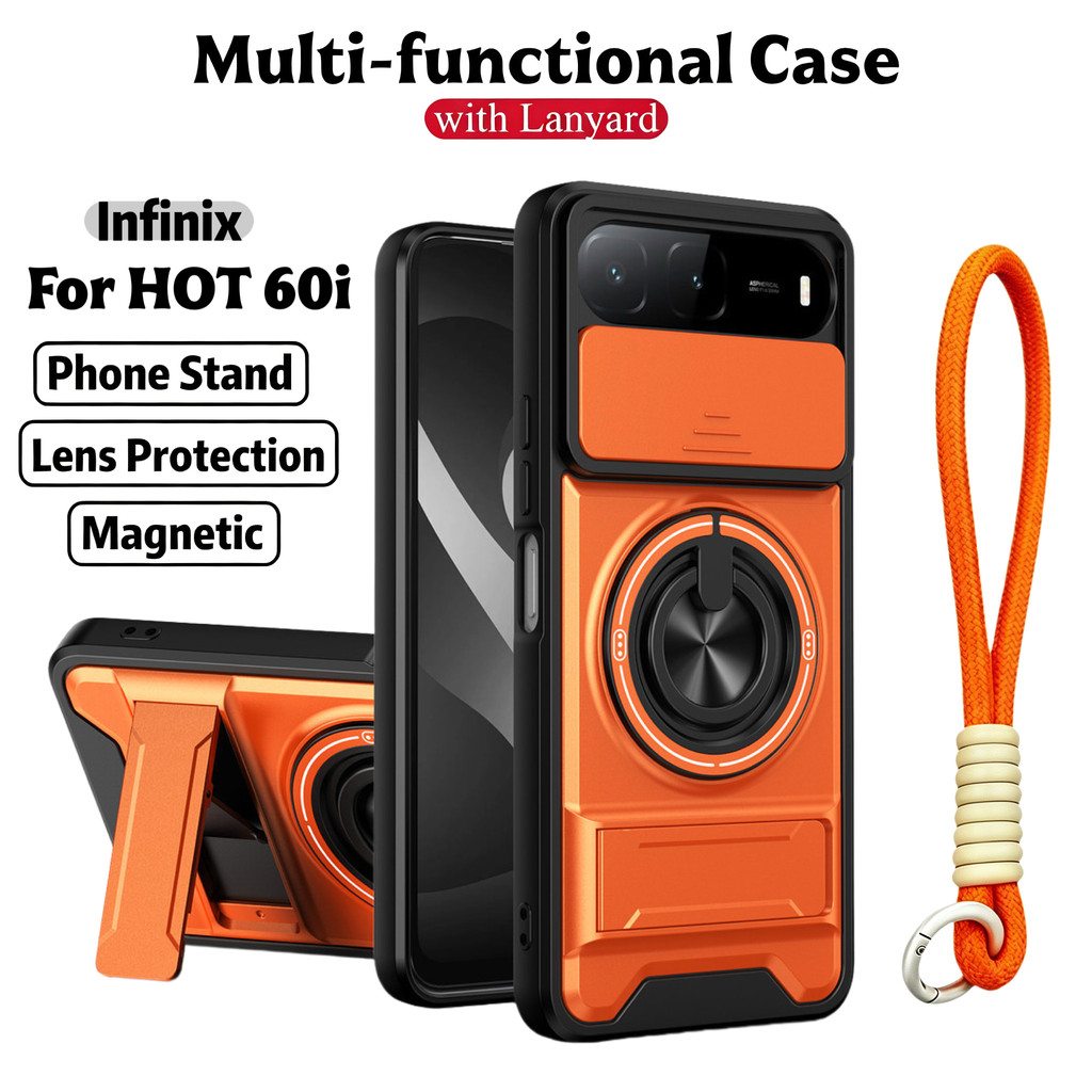 Ốp Điện Thoại Đa Năng Sang Trọng Thích Hợp Cho Infinix Hot 60i 5G 40 50 Pro Plus 70 4G Dây 360°Giá đỡ vòng có vỏ máy ảnh Vỏ bảo vệ toàn diện chống sốc
