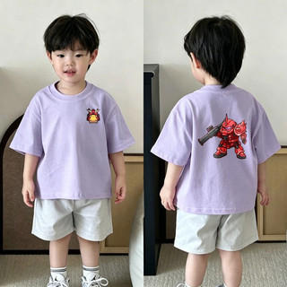 (Từ 2-12 tuổi) Áo thun ngắn tay 100% cotton cho bé trai, họa tiết hoạt hình (Zagu, Gundam), cổ tròn.