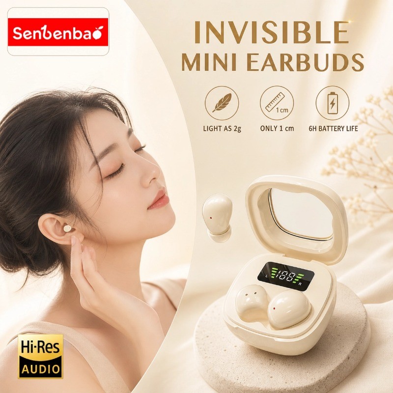 Tai nghe Senbenbao Y19 Tai nghe vô hình có đèn LED mạ điện cao cấp Đèn khí quyển chống nước 5 cấp ENC Mic & Bluetooth 6.0