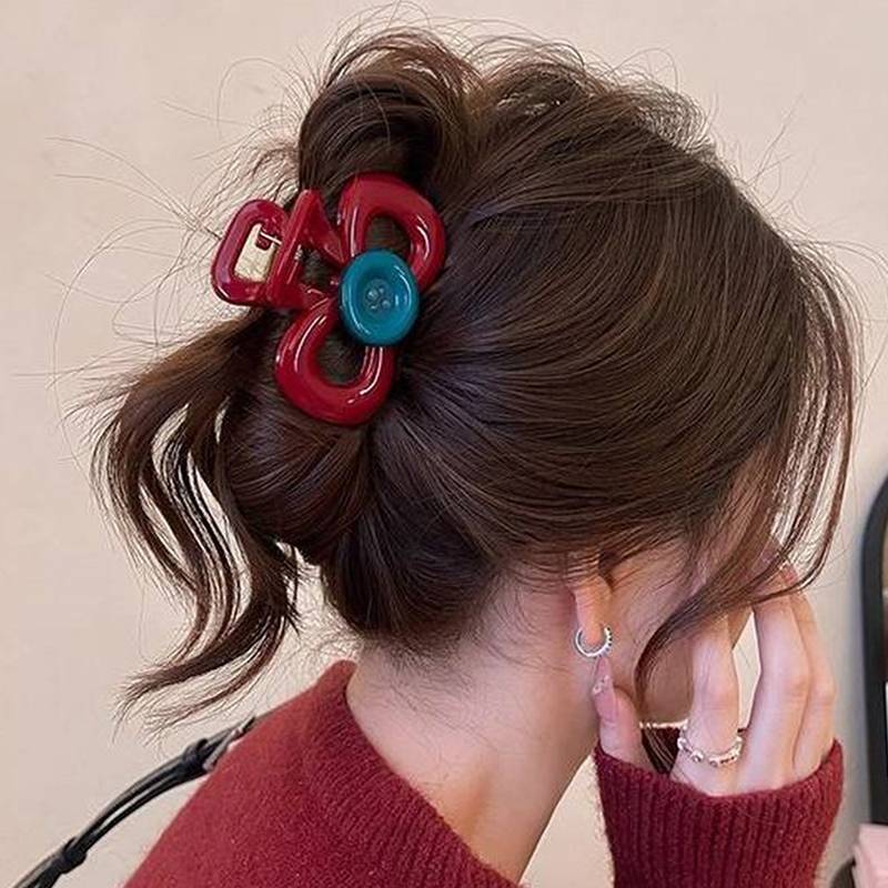 HFSHY Nút Đỏ Lấy Kẹp Nữ 2024 Ba Đầu Kẹp Tóc Mũ Kẹp Tóc Phụ Kiện Tóc VN