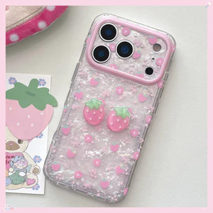 Ốp Điện Thoại Cho iPhone 17PM 16 Pro Max 15 14P Mềm TPU Nữ Tính Ngọt Ngào 3D Dâu Trang Trí Màu Hồng Nơ Hoa Chống Trầy Xước Vỏ Điện Thoại Di Động Vỏ Bảo Vệ Chống Sốc