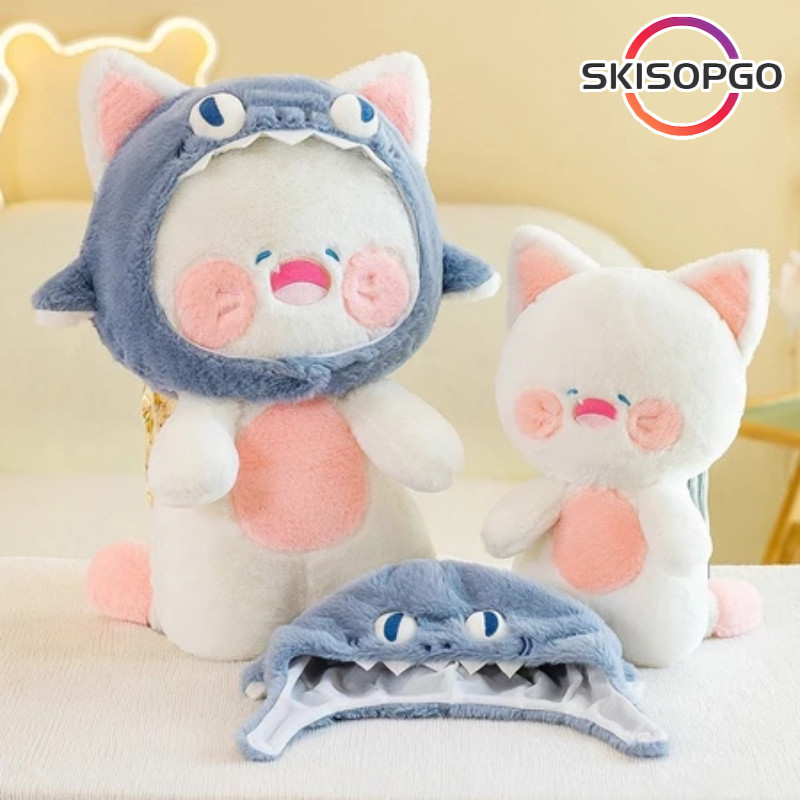 Gấu Bông Mèo Dudu Cá Mập Đáng Yêu, Mũ Có Thể Tháo Rời, Kích Thước 35-50cm, Quà Tặng Dễ Thương Cho Mọi Lứa Tuổi