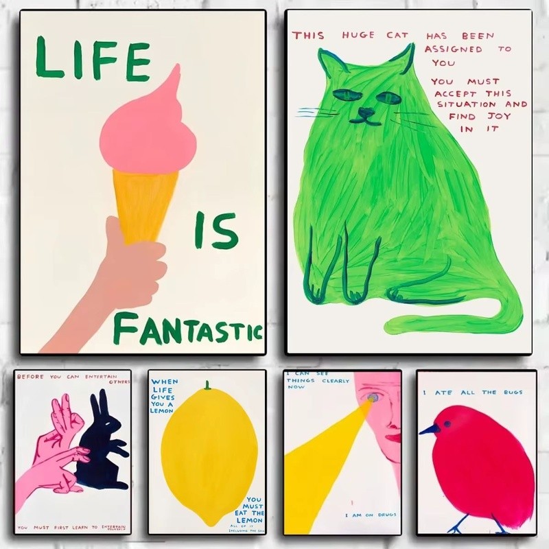 David Shrigley Canvas Poster Nghệ Thuật Hiện Đại Tối Giản Ngộ nghĩnh Treo Tường Trang Trí Phòng Khách Phòng Ngủ Nhà