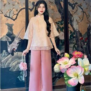 Set Lam Diện Tết Lễ Phật Ngày Đầu Năm Chất Tơ Voan Thêu 2 Lớp Đính Ngọc Phối Nơ Nhí Ld_Store Fashion