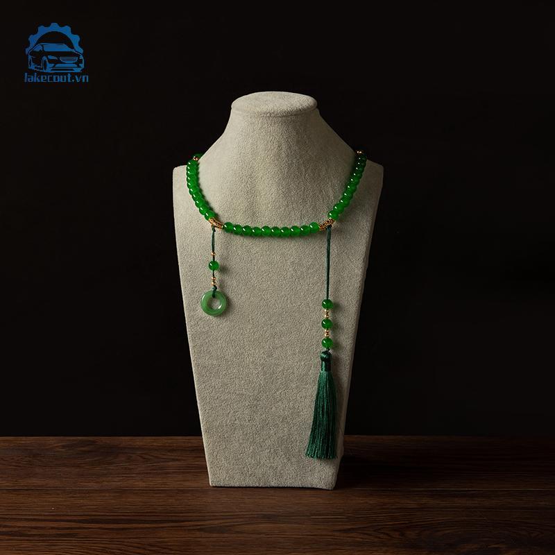 Lưới hạt pha lê màu xanh phong cách Trung Hoa, vòng cổ dài dành cho người yêu thích thiền Phật giáo - Quà tặng sang trọng