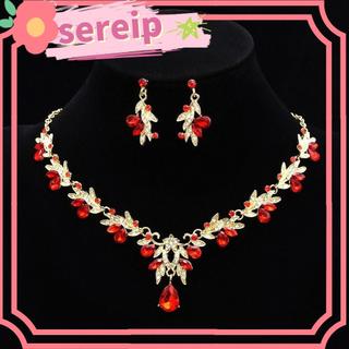Vòng Cổ Zircon Kim Cương SEREIP, Vòng Cổ Hoa Lấp Lánh Nữ Hình Lá, Bông Tai Trang Sức Cưới Bộ Trang Sức Cho Tiệc Cưới Lễ Hội