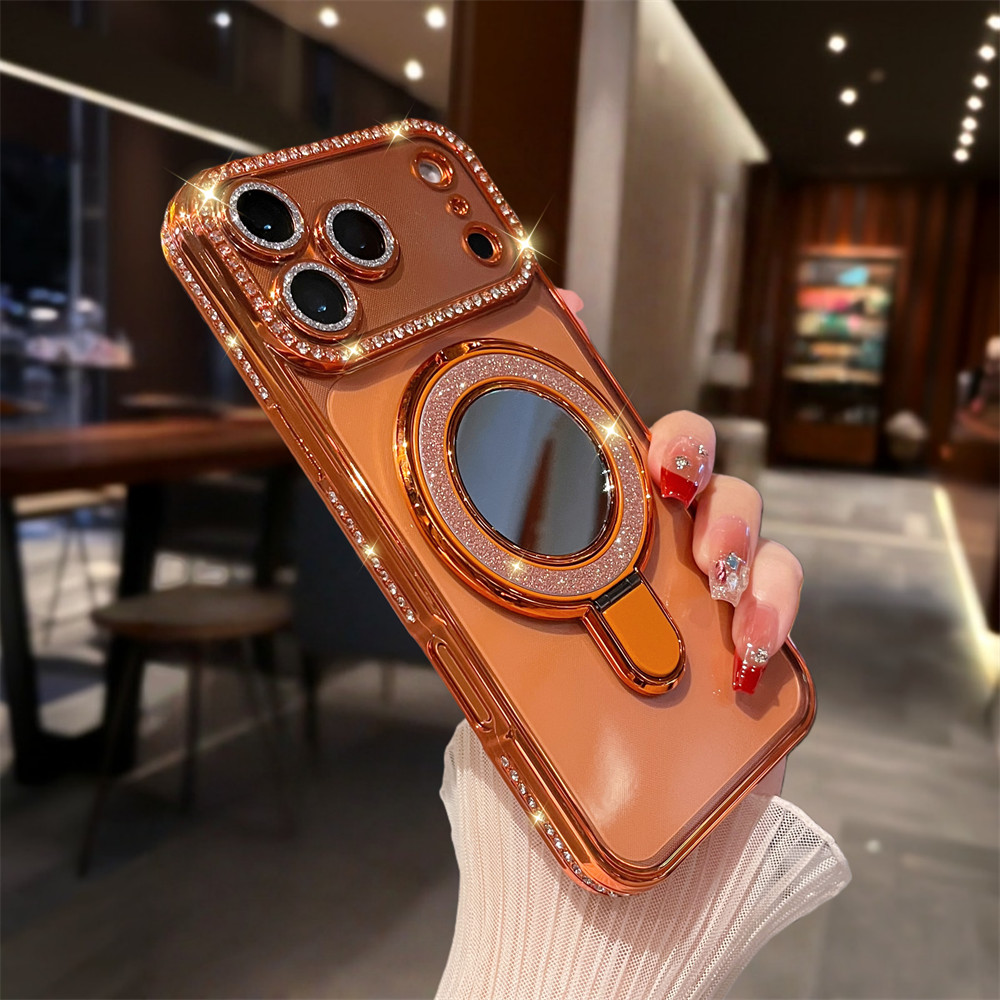 Ốp điện thoại gắn từ tính gương lấp lánh sang trọng cho iPhone 17 Pro Max 16 11 12 13 14 15 pro max Air 15 16 plus Bảo vệ Camera ống kính Vỏ chống sốc điện thoại TPU mềm