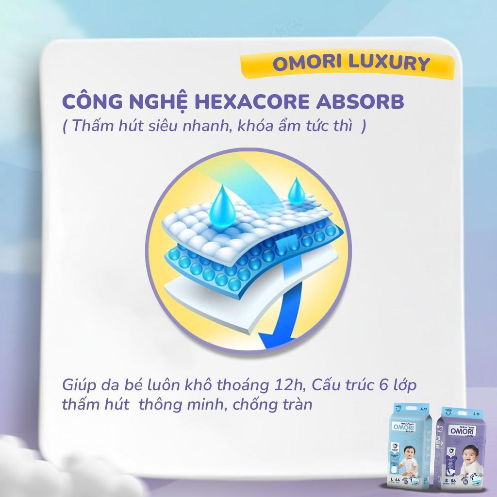 Tã Dán OMORI Luxury Mỏng Nhẹ, Thấm Hút An Toàn Size NB62/S56/M52 1 bịch
