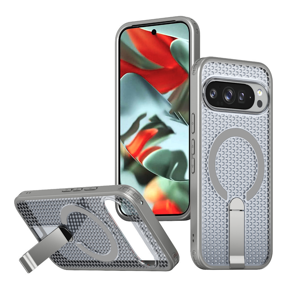 Ốp điện thoại có giá đỡ thẳng đứng bằng kim loại cho Google PIXEL 10 9 PRO XL 9A Vỏ kết cấu tản nhiệt 3D từ tính