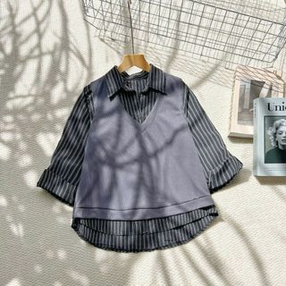 Áo Ghile Kèm Sơ Mi Bigsize Nữ Somi Tay Dài Kẻ Sọc Kèm Áo Thun Cổ V Cá Tính Unisex (A328+A335)