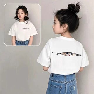 Áo ngắn tay in hình mèo và ngôi sao nhiều màu sắc, có khóa kéo, dành cho bé gái, thích hợp mặc ngoài
