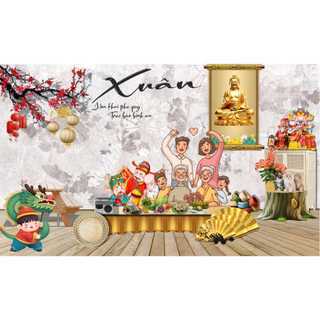 Tranh trang trí tết chất liệu HIFLEX, Tranh treo tường phông Tết 2026, Decor Tết Đẹp và sang trọng