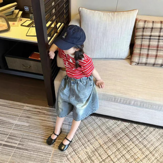 Bé Gái Mùa Hè Phong Cách Mới Hoạt Hình Mèo In Sọc Áo Thun Ngắn Tay Trẻ Em Dễ Thương Nửa Tay Top