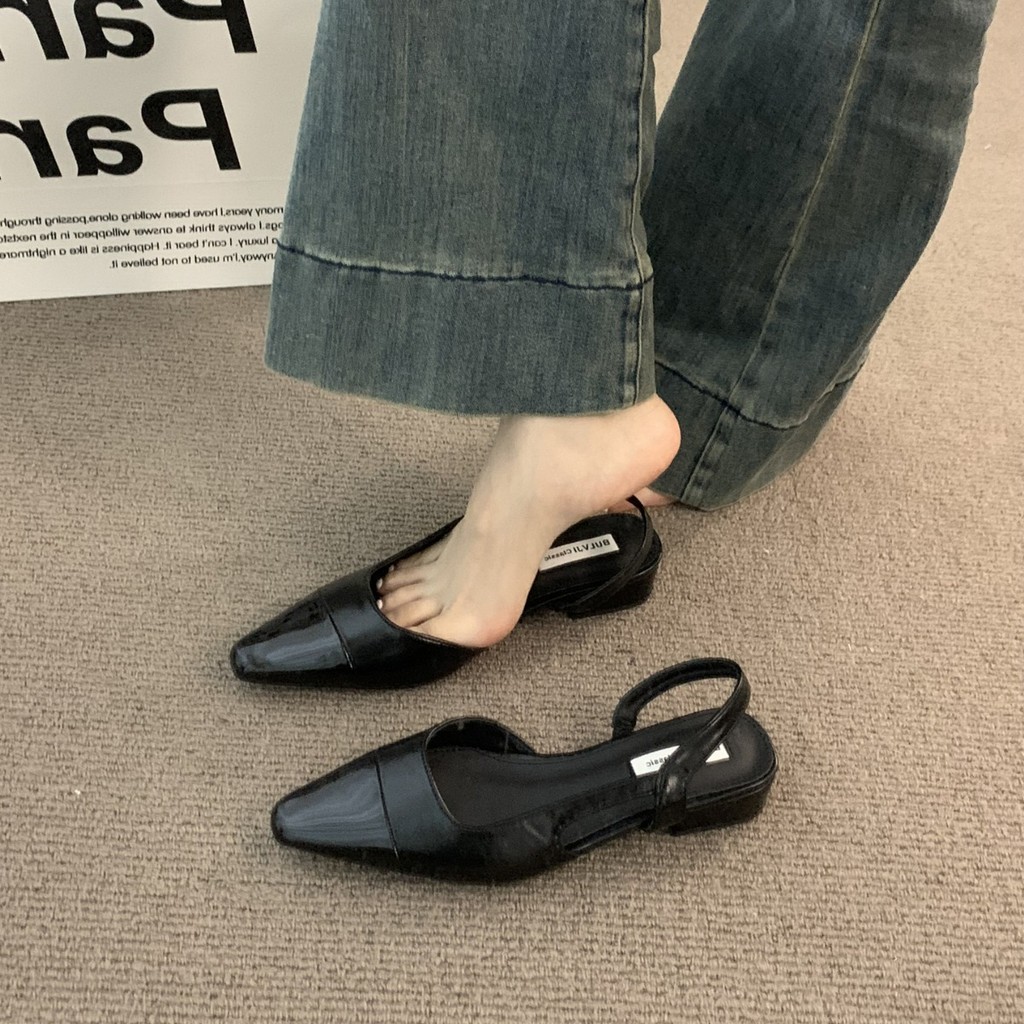 Giày nữ phong cách Pháp mũi nhọn quai hậu nhẹ nhàng tiểu thư thanh lịch giày cao gót nữ đi làm đi chơi hot trend