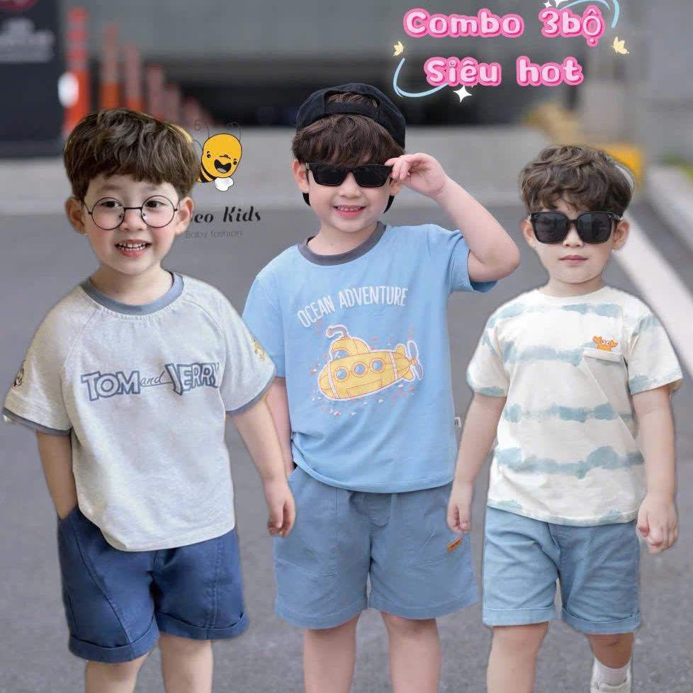 [COMBO 3 Bộ quần áo]  cộc tay  TOM JERY & TÀU NGẦM & LOANG CUA, quần Bò áo chất COTTON 4 chiều siêu co giãn  cho bé trai