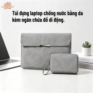 Túi đựng laptop chống sốc và chống nước màu xám với lớp đệm dày dặn để bảo vệ tối ưu, có nhiều kích cỡ.