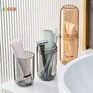 < Honeyba > Hộp đựng bàn chải đánh răng trong suốt Hộp đựng bàn chải đánh răng du lịch Hộp đựng cốc rửa di động Hộp đựng bàn chải nhựa Nước súc miệng đẹp