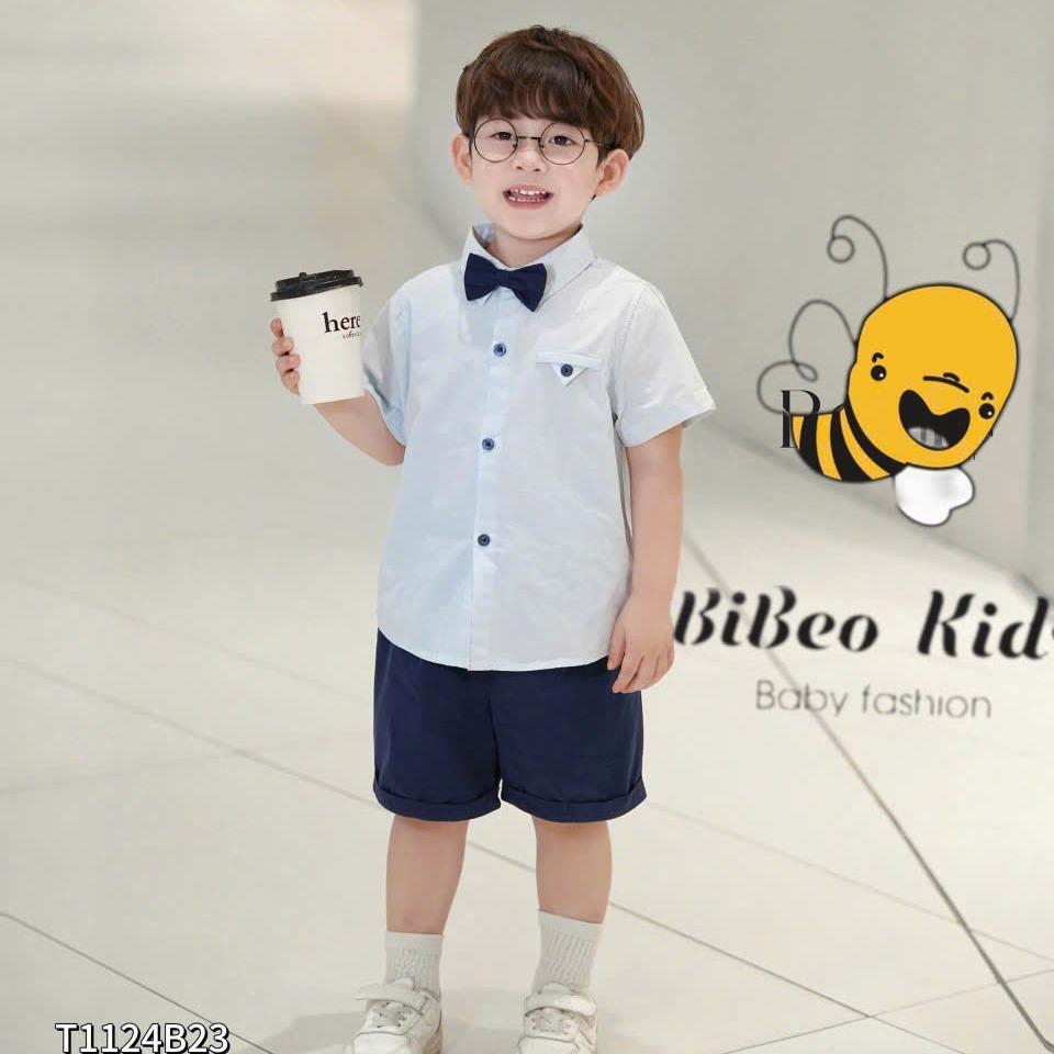 Bộ quần áo SƠ MI CÔNG TỬ KÈM NƠ CHO BÉ TRAI, Bộ quần áo đi học đi chơi cho bé