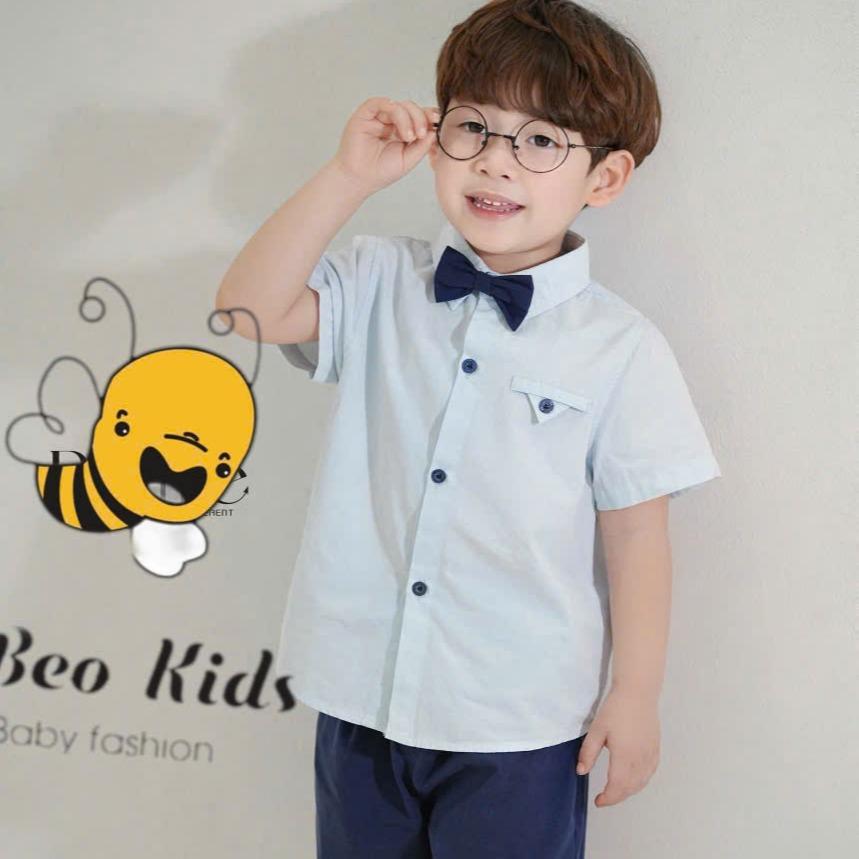 Bộ quần áo SƠ MI CÔNG TỬ KÈM NƠ CHO BÉ TRAI, Bộ quần áo đi học đi chơi cho bé